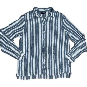 Holebrook Sweden Linen Striped Button Down Collared Shirt Blue White M